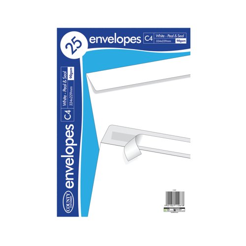 County Stationery C4 Peel and Seal Envelopes White x25 (Pack of 20) C509