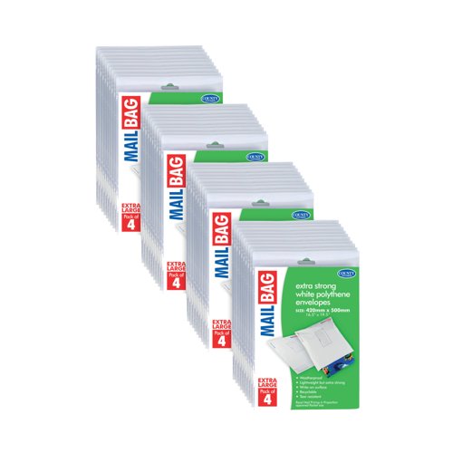 County Stationery Mail Bag Polythene Envelopes x4 White Extra Large 420x500mm (Pack of 10) C264