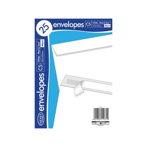 County Stationery C5 Peel and Seal Envelopes x25 White (Pack of 20) C513