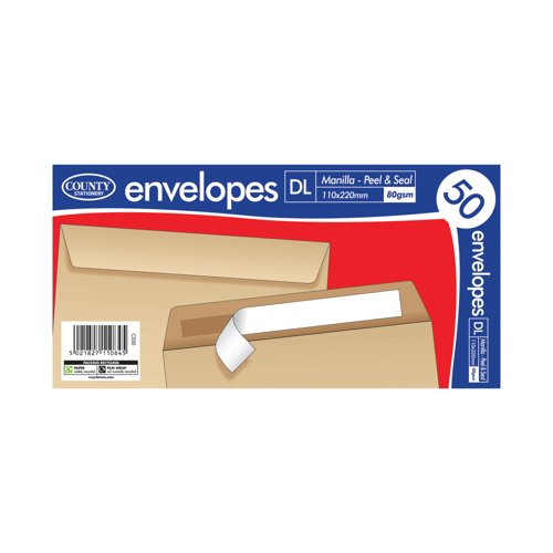 County Stationery DL Manilla Peel and Seal Envelopes x50 (Pack of 20) C520