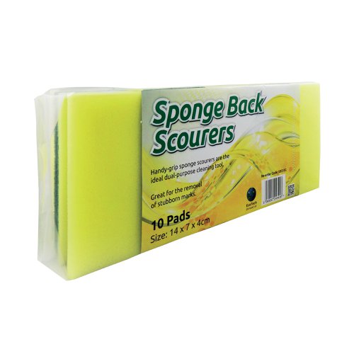 Sponge Back Scourer 140x70x40mm (10 Pack) SBS100G | Charles Bentley & Son Ltd