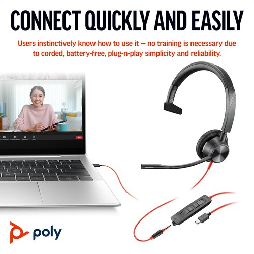 Poly Blackwire 3315 Monaural 3.5mm + USB-C/A Headset 8X217AA