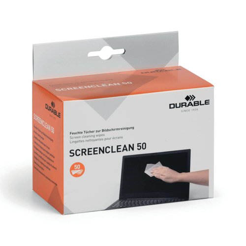 Durable Screenclean 50 Wipes Alcohol Free Bio-degradable Individually Wrapped (Pack of 50) 578702