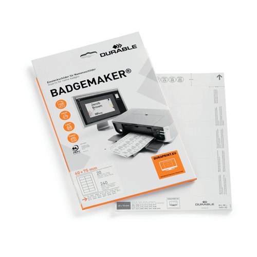 Durable Badgemaker Insert Sheets 40x75mm (Pack of 240) 1453/02 | DB14053 | Durable (UK) Ltd