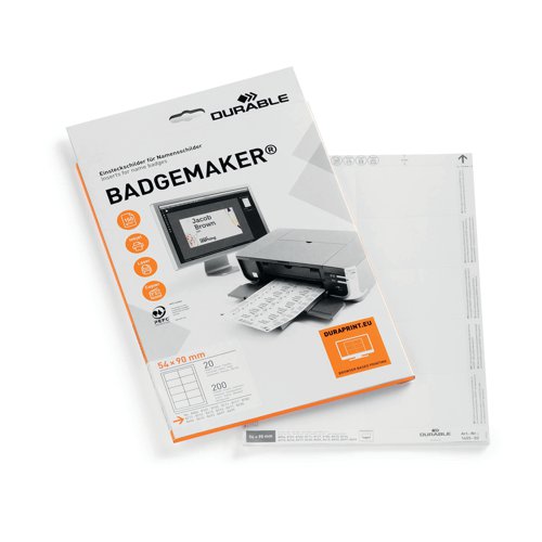 Durable Badgemaker Insert Sheets 54x90mm (Pack of 200) 1455/02 | Durable (UK) Ltd