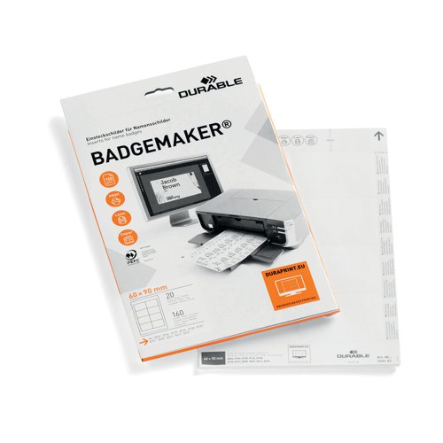 Durable Badgemaker Insert Sheets 60x90mm (Pack of 160) 1456/02 | DB14056 | Durable (UK) Ltd