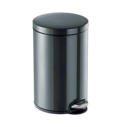 Durable Powder Coated Metal Pedal Bin Round 12 Litre Charcoal 341158