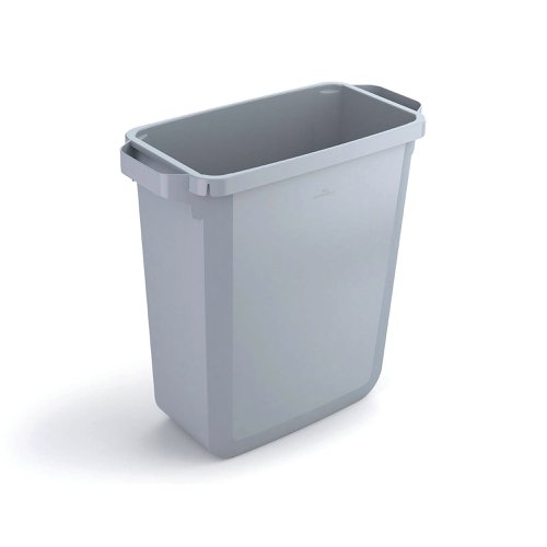 The Durabin 60 litre Rectangular bin has handles for easy transportation. Ideal for waste-disposal and recycling in the office and warehouse environment. The Durable bin is Food Safe to European Standard (pursuant to EU Directive 1935/2004/EU) and can be stored in a freezer. The grey bin measures 282x590x600mm in size.