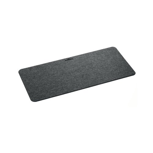 Crafted from soft, breathable felt for a cosy tactile finish, this Durable premium desk mat redefines workspace comfort. The unique fold-out phone holder provides the perfect viewing angle whilst working and folds flush when not in use. Seamlessly integrating into the design and maintaining a clutter-free environment, the mat offers excellent acoustics when typing, while protecting the desk from scratches and spills. Made from 60% recycled felt and presented in sustainable plastic-free packaging, the Durable Effect desk mat in Charcoal is made in Germany and built to last.