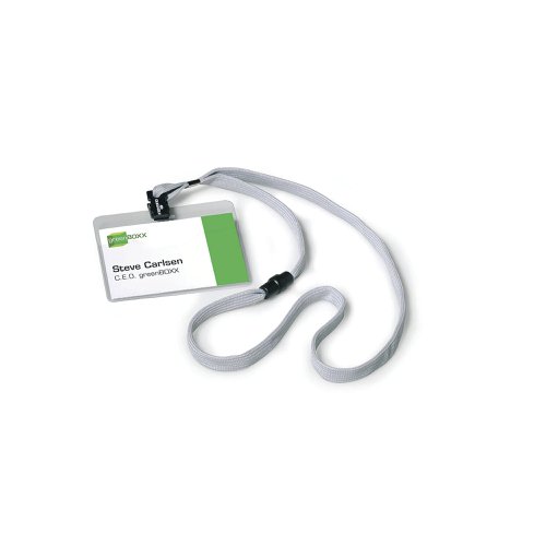 Durable Lanyard Name Badge ID Card Holder + Inserts 60x90mm Grey (Pack of 10) 8139/10 | DB80001 | Durable (UK) Ltd