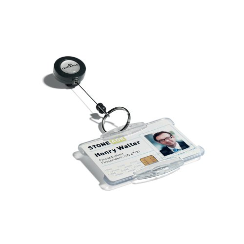 Durable Secure Retractable Keyring Badge Reel for IDs and Keys Black (Pack of 10) 8222/58 | Durable (UK) Ltd