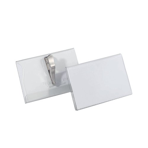 Durable Name Badge with Crocodile Clip 54x90mm Clear (Pack of 25) 8111 | DB8111 | Durable (UK) Ltd