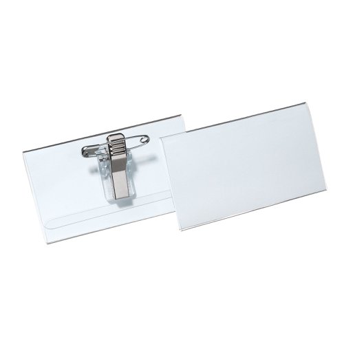 Durable Name Badge with Combi Clip 40x75mm Clear (Pack of 50) 8141/19 | DB814119 | Durable (UK) Ltd