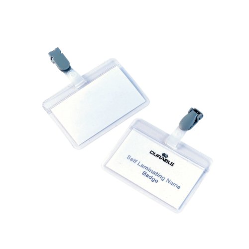 Durable Self Laminating Name Badge with Clip 54x90mm Clear (Pack of 25) 8149/19