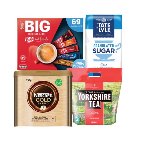 Perfect Break Catering Bundle Tea + Coffee + Sugar + Biscuits (Pack of 4)