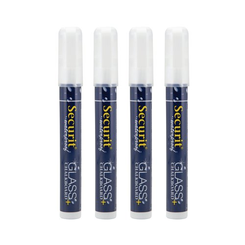 Securit Waterproof Chalk Marker Chiselled Nib 2-6mm White (Pack of 4) SMA610-V4-WT DF28144