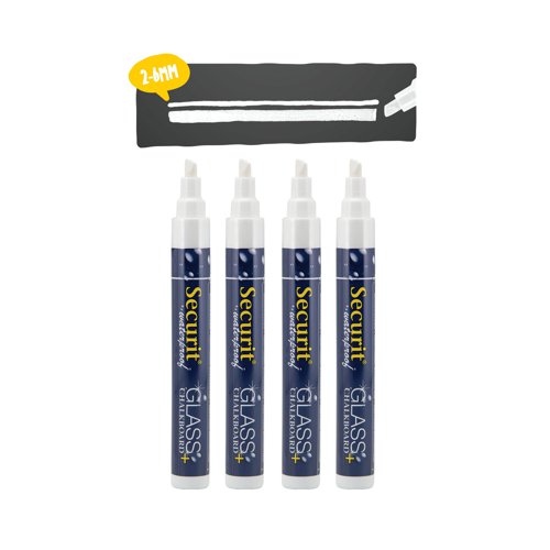 Securit Waterproof Chalk Marker Chiselled Nib 2-6mm White (Pack of 4) SMA610-V4-WT DF28144