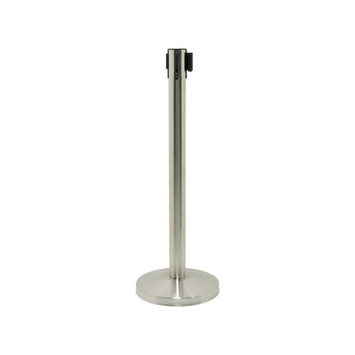 Securit Budget Barrier Pole Set with Retractable Belt Chrome/Black (Pack of 2) RS-RT-LW-CH | Deflecto Europe