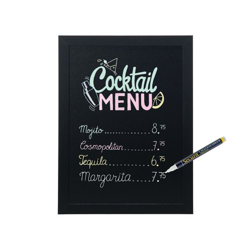 Securit Woody Chalkboard with White Chalk Marker and Mounting Kit 300xx10x400mm Black WBW-BL-30-40