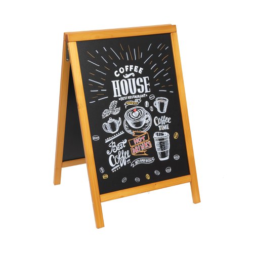 Securit Duplo Double-sided Pavement Chalkboard with Lacquered Teak Frame 570x68x895mm SBDW-TE-85