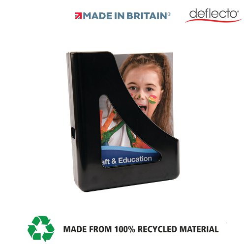 DF91194 | The Deflecto recycled starter kit includes one pen pot organiser, one magazine file, 2 stacking letter trays and a matching 14 litre waste bin. The Deflecto Stylish desk accessories are lightweight and durable in a striking black colour which creates a modern and attractive working space. Manufactured from 100% recycled material and designed with sustainability in mind, these products are also 100% recyclable. The Magazine file and Letter Trays are compatible with paper sizes up to A4. The letter trays, desk organiser and magazine file create space and order to the workstation and the matching 14 litre waste bin finishes off the collection. Proudly made in Britain, Deflecto is well known for their premium quality and craftsmanship.