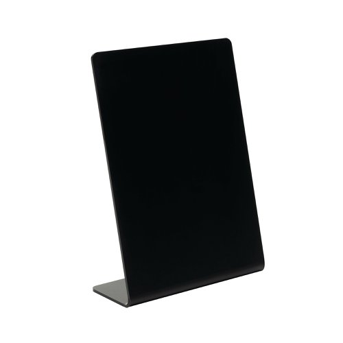 Deflecto Slanted Display Sign Acrylic A6 Portrait Black SSPA614-2