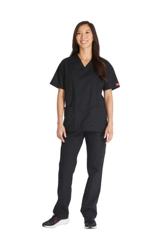 Dickies Signature V-neck Scrub Top Comfortable Healthcare Workwear Professional Medical Attire Bla