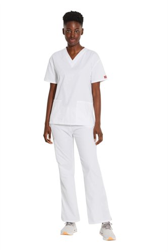 Dickies Signature V-neck Scrub Top Comfortable Healthcare Workwear Professional Medical Attire Whi