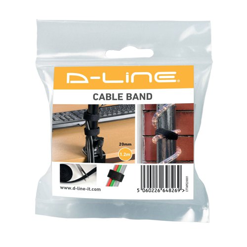 D-Line Cable Tidy Band Reusable Hook and Loop Black CTTAPE20001