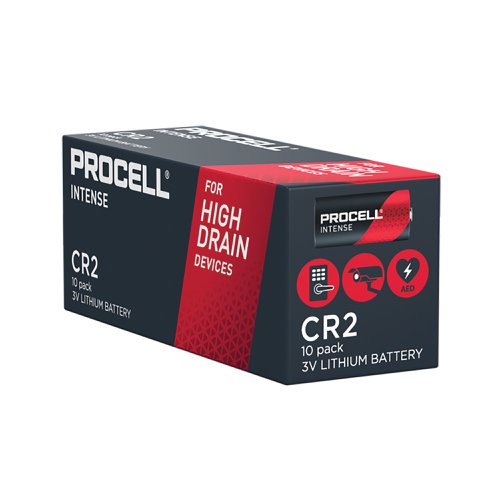 Procell Lithium Intense Power CR2 industrial batteries are designed to reliably and safely power professional equipment. Design, safety, manufacturing, and qualification follow strict Procell battery standards, which include parts that meet ANSI and IEC standard requirements. Packed inexpensively. Child-proof packaging: anti-counterfeiting packaging with double blister so that it cannot be opened by children without scissors. Operating temperatures from -20 to 60 degress Celsius.