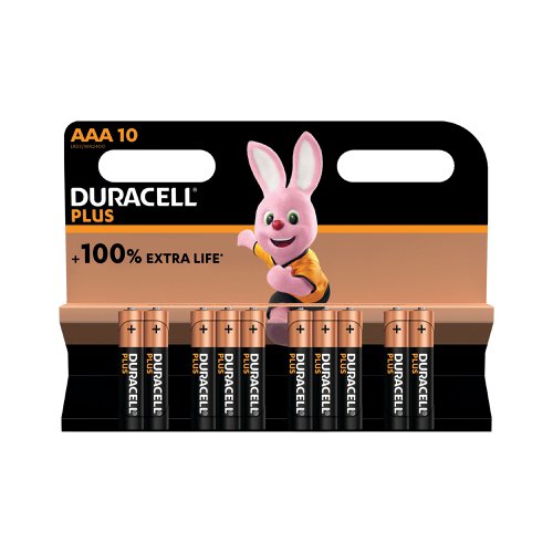 Duracell offers a wide range of batteries to be used in electronics that require reliable power. Duracell Plus AAA batteries are alkaline batteries ideal for powering all your everyday devices. These batteries are perfect for powering everyday devices, such as motorised toys, flashlights and digital audio devices. Duracell Plus AA has up to 100% extra life. Unused Duracell batteries can stay powered for up to 10 years in ambient storage.