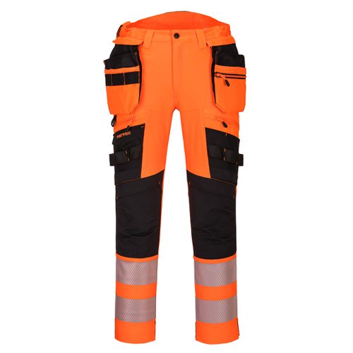 Portwest DX4 Hi Vis Detachable Holster Pocket Trousers 28 Orange/Blk