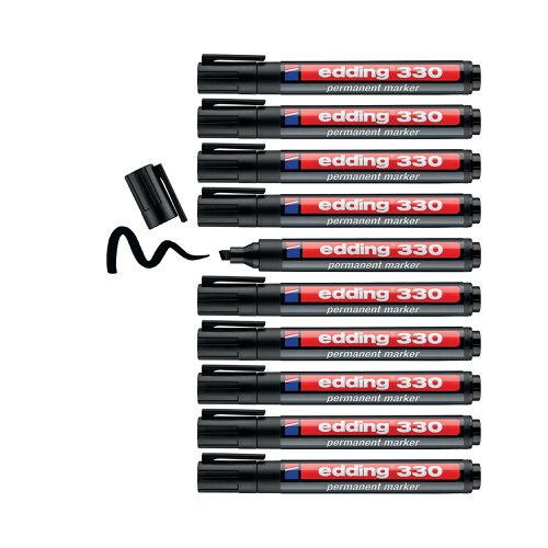 Edding 330 Permanent Chisel Tip Marker Black (Pack of 10) 330-001