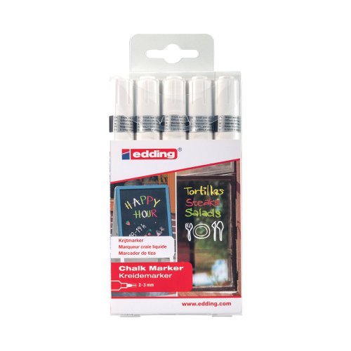 Edding 4095 Chalk Markers Bullet Tip White (Pack of 5) 4-4095-5049