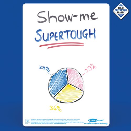 Show-me SUPERTOUGH A4 Whiteboards Plain/Plain Bulk Box (100 boards pens and erasers + Free cleaners)