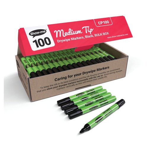 Show-me Drywipe Marker Medium Tip Black (Pack of 100) CP100