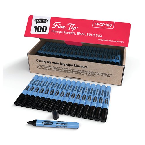 Show-me Drywipe Marker Fine Tip Black (Pack of 100) FPCP100