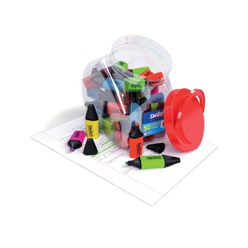 Swash Mini Highlighters in Screw Top Tub Assorted (Pack of 50) MHL50T