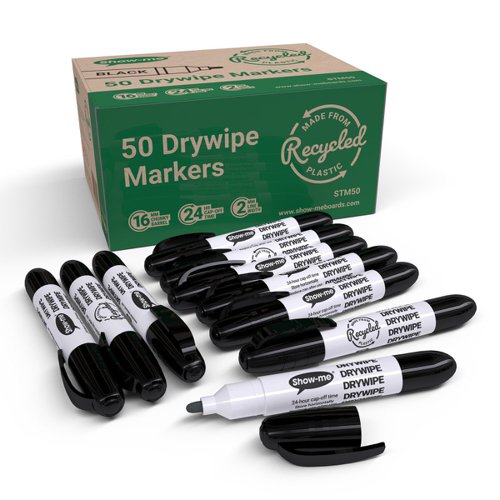 Show-me Eco Drywipe Markers Black (Pack of 50) STM50