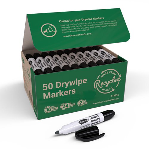 Show-me Eco Drywipe Markers Black (Pack of 50) STM50 | Eastpoint