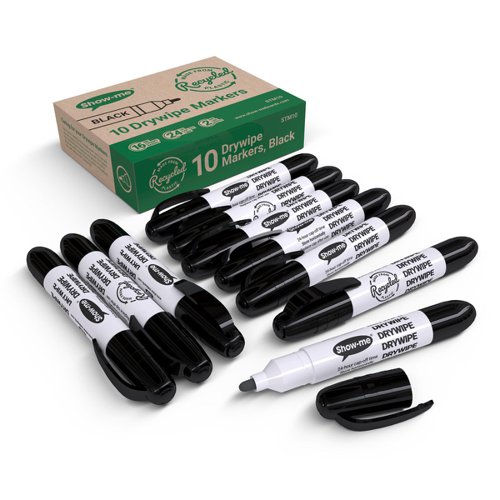 Show-me Eco Drywipe Markers Black (Pack of 10) STM10 | Eastpoint