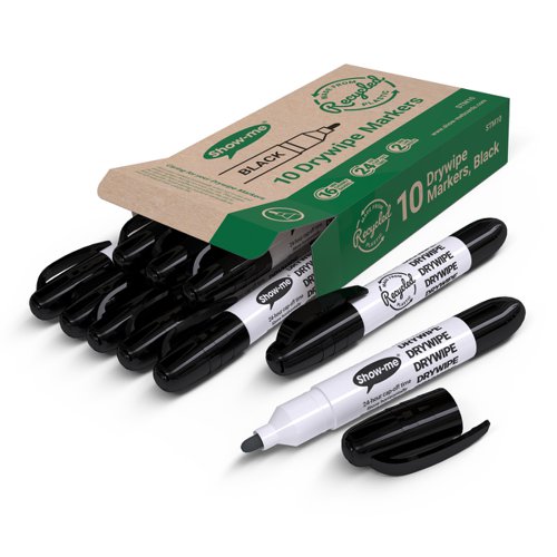 Show-me Eco Drywipe Markers Black (Pack of 10) STM10