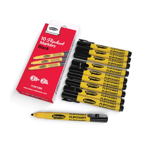 Show-me Flipchart Markers Black (Pack of 10) FCM10BK