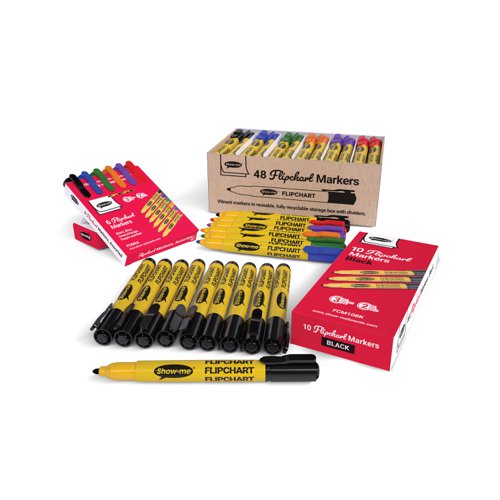 Show-me Flipchart Markers Black (Pack of 10) FCM10BK