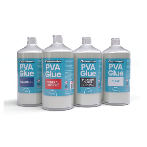 Classmaster White Washable Red Label PVA Glue 1L Bottle with Screw Cap PVA1000RD