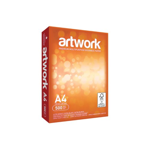 Ideal for use in laser printers, inkjet printers, copiers and faxes, Artwork paper is a high quality, bright white 75gsm paper that provides standout performance for your letters, reports and documents. Manufactured with eucalyptus fibres using pioneering technology which gives the paper extra bulk, it is also made using ECF (Elemental Chlorine Free) pulp.