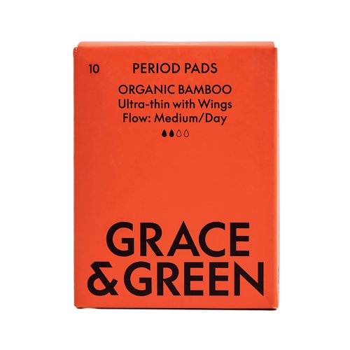 Grace and Green Organic Cotton Bamboo Medium Period Pads (Pack of 10) GGBAMDAY04