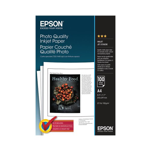 Epson White Photo Inkjet A4 Paper 102gsm (Pack of 100) C13S041061