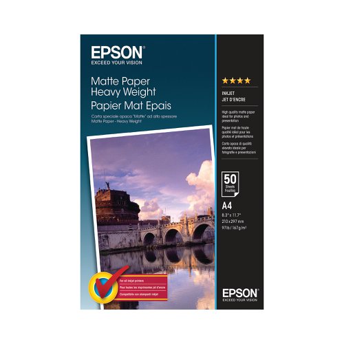 Letting you print exceptional documents that have a real weight and prestige behind them, Epson Matte White Heavy-Weight 167gsm Paper is ideal for all of your most luxurious, important prints. Because Epson produce printers, they really know how to make the most from your machine, with paper that will not cause jams and blockages. The clean and clear surface of the printer allows you to apply ink without worrying about whether there will be any smear or mistakes in the results.