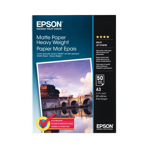 Providing you with an easy way to get photographic quality prints, the Epson Matte Heavy-Weight Photo Paper is perfect for a wide range of uses. This paper is designed to absorb ink as quickly as possible ensuring that your page remains crisp and clear and that everything is in its proper place. The matte coating of this product ensures that you can get the very highest level of results without any type of distracting reflection. This paper is perfect for the very best level of photographs, providing the sharpest images possible.